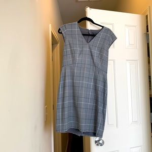 Grey plaid cap sleeve dress from Ann Taylor. Great for work!
